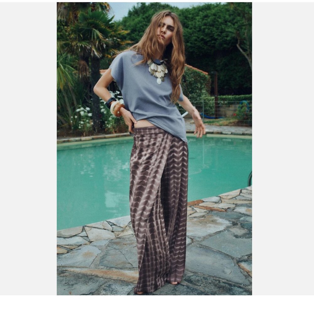 NWT  ZARA Tie-Dye Wrap Trousers Bloggers Fave Linen Blend